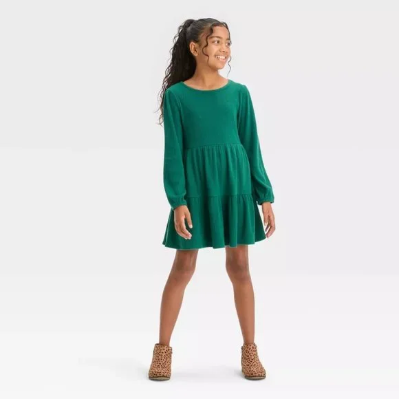 Cat & Jack - Girls' Long Sleeve Cozy Dress - Forest Green - Picture 3 of 7